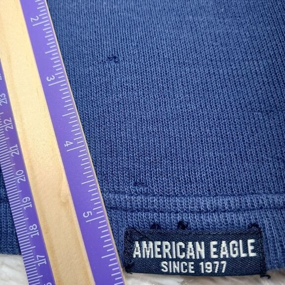 American Eagle 100% Cotton V-NECK Close Knit Sweater Y2K Men's M Blue w/Stripes. - Picture 5 of 10